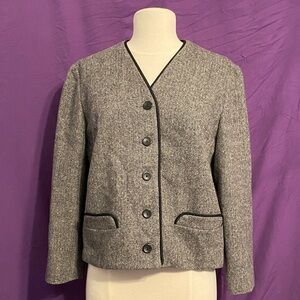 1950's Vintage Gray Herringbone Blazer with Black Trim
